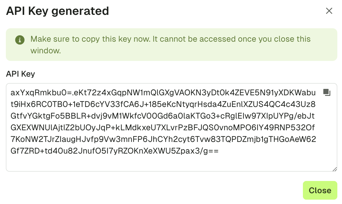 API Key generated